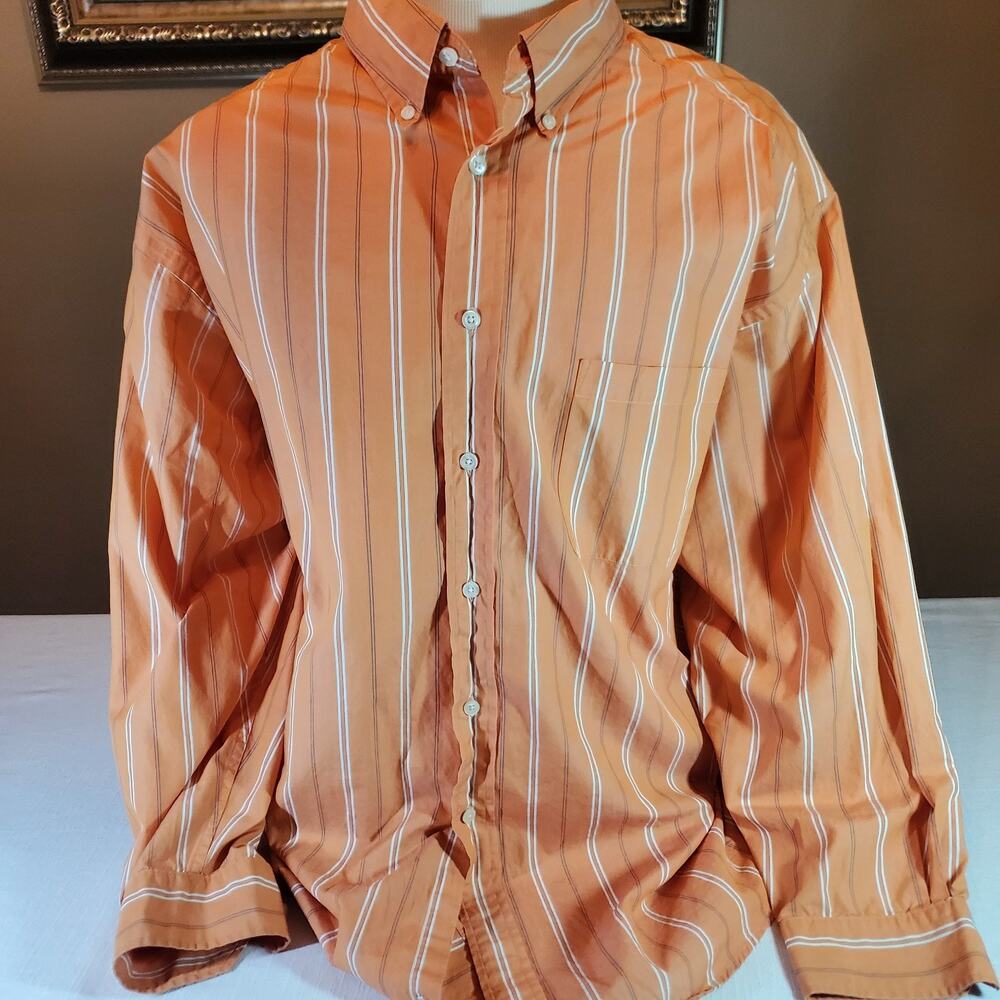 Roundtree & Yorke Mens 3XL Orange Striped Long Sleeve Dress Shirt